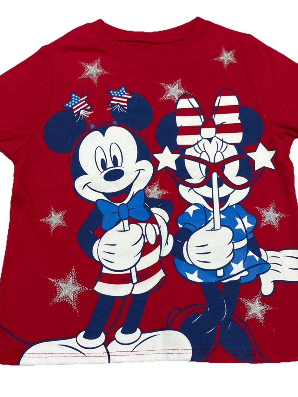 Disney Kids Mickey Minnie Mouse Fourth 4th of July Red Short Sleeve T-Shirt  XS